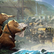 Two beavers, one is reading a map and the other is pointing at a settlement.